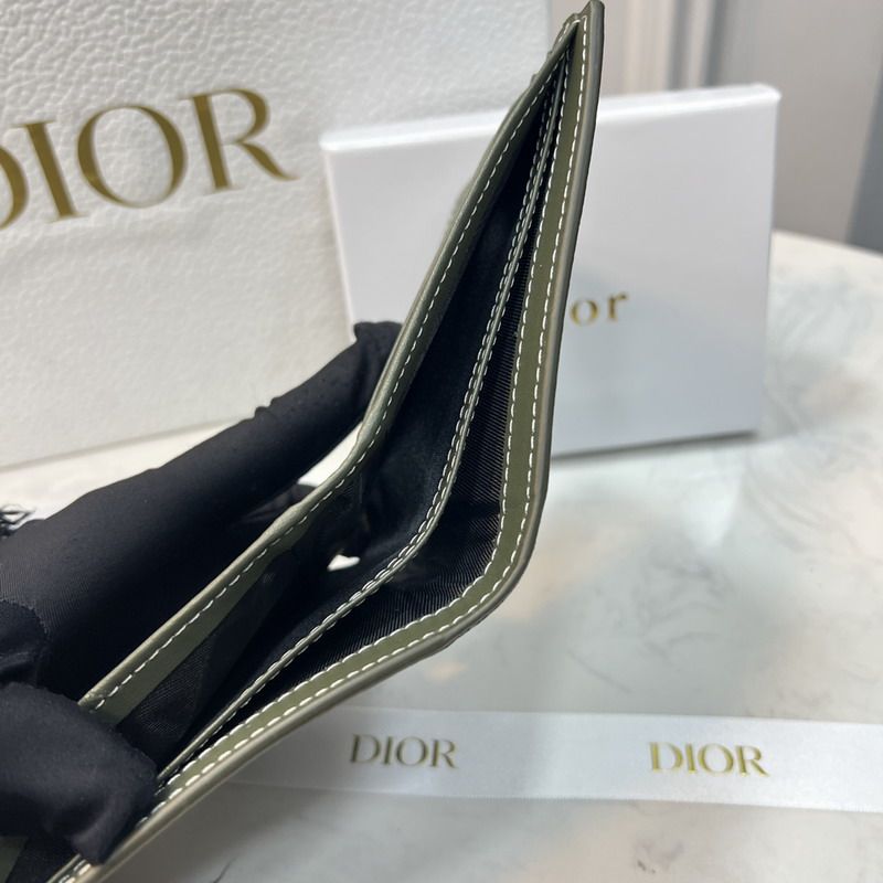 Dior Bi-Fold Wallet Grained Calfskin with CD Icon Signature Olive Hot Sale