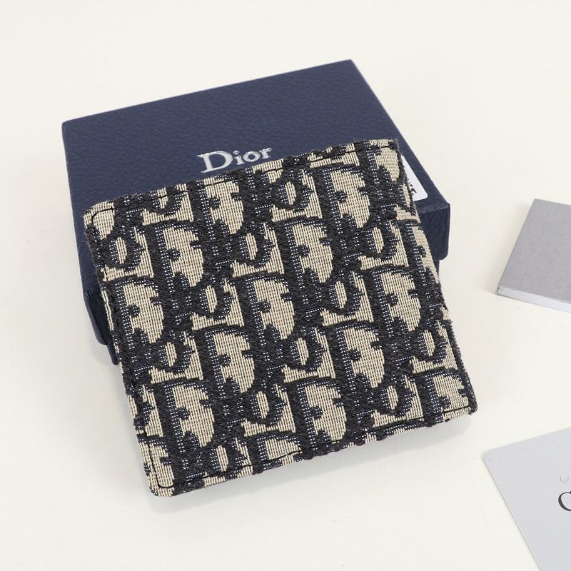 Hot Dior Bi-Fold Wallet Oblique Motif Canvas Blue