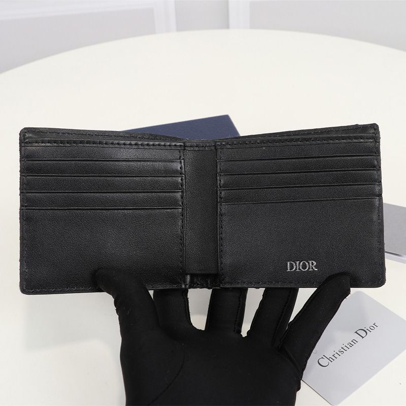 Hot Dior Bi-Fold Wallet Oblique Motif Canvas Blue