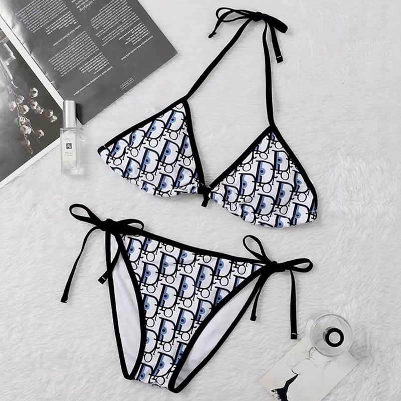 Dior Bikini Women Oblique Motif Lycra Black White Hot Sale