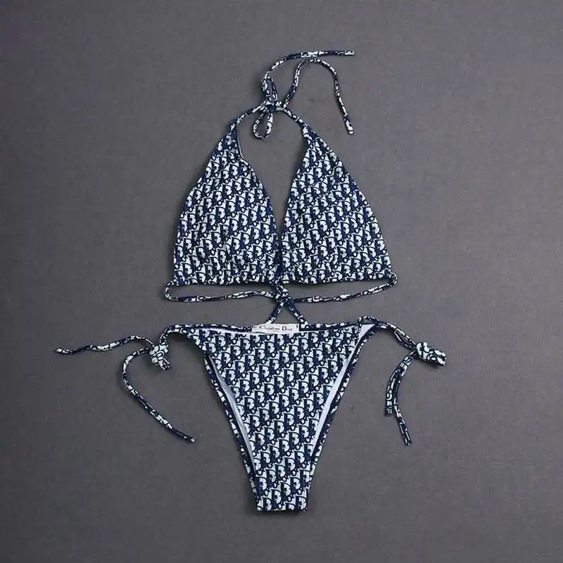 Dior Bikini Women Oblique Motif Lycra Blue Luxury