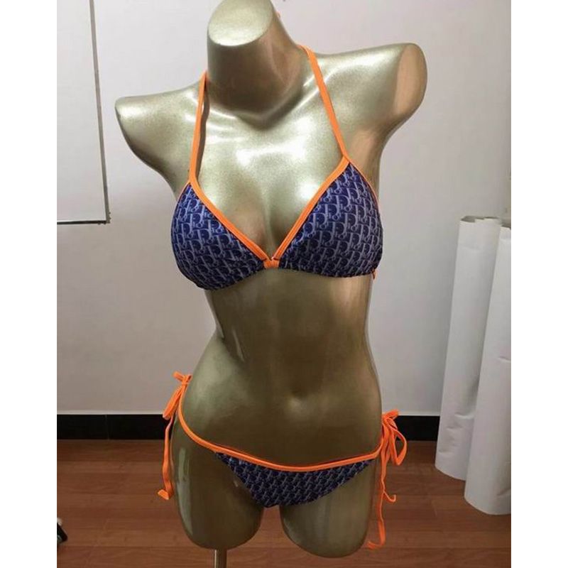 Dior Bikini Women Oblique Motif Lycra Blue Orange Hot Sale