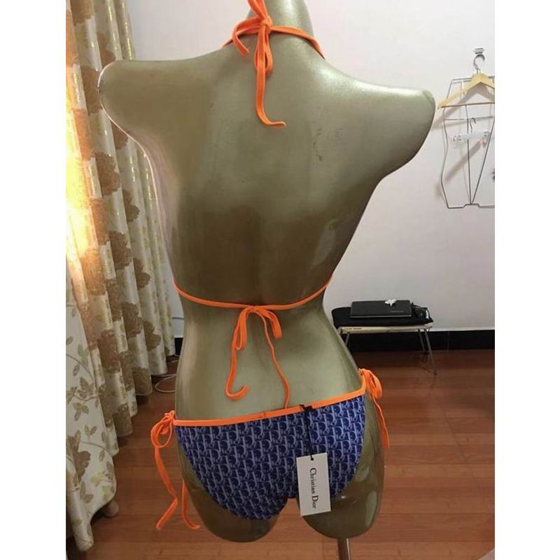 Dior Bikini Women Oblique Motif Lycra Blue Orange Hot Sale