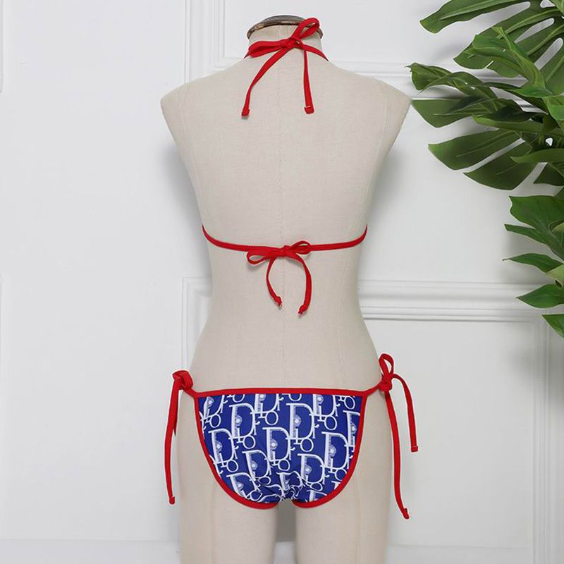 Hot Dior Bikini Women Oblique Motif Lycra Blue Red