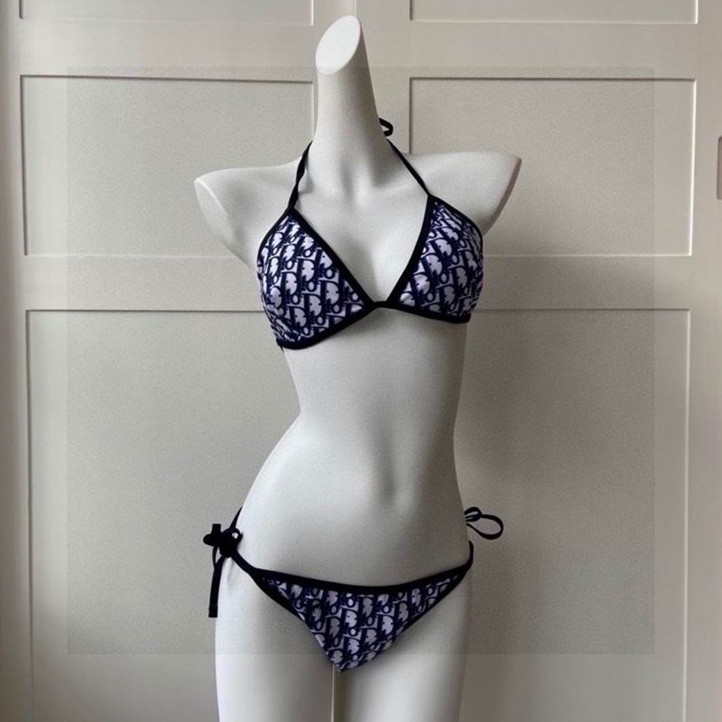 Dior Bikini Women Oblique Motif Lycra Navy Blue Hot Sale