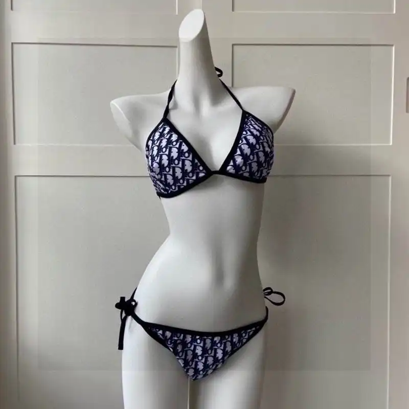 Hot Dior Bikini Women Oblique Motif Lycra Navy Blue