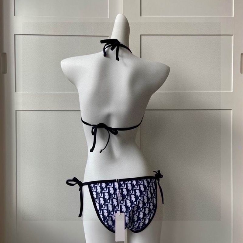 Hot Dior Bikini Women Oblique Motif Lycra Navy Blue