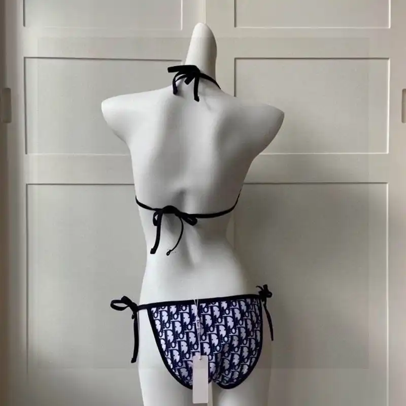 Affordable Hot Dior Bikini Women Oblique Motif Lycra Navy Blue