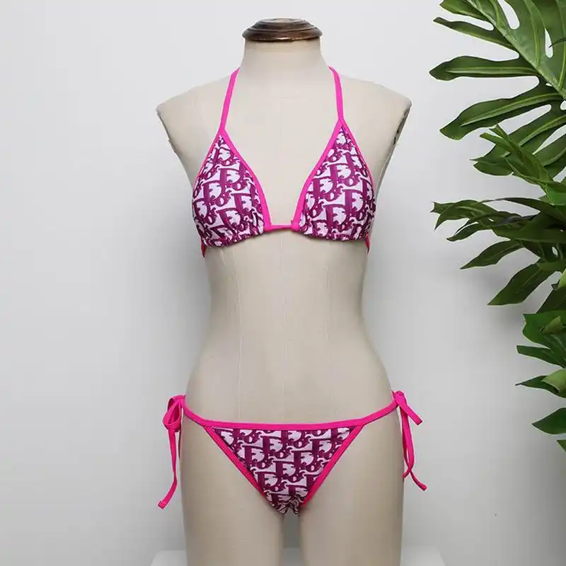 Hot Dior Bikini Women Oblique Motif Lycra Rose