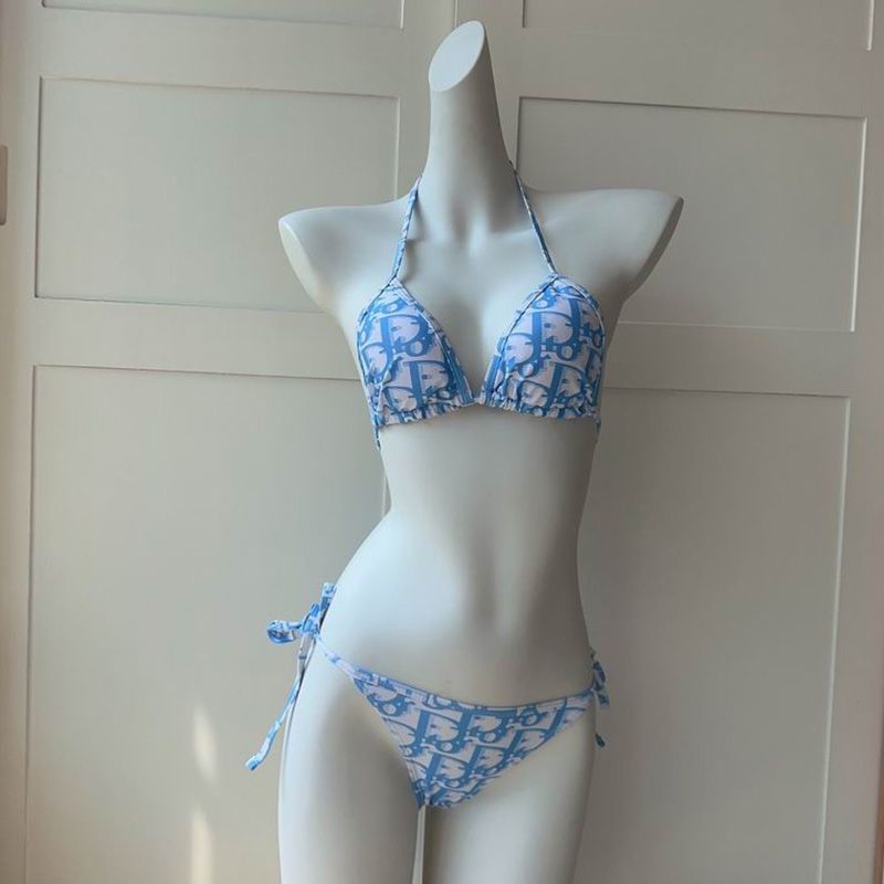 Dior Bikini Women Oblique Motif Lycra Sky Blue Hot Sale