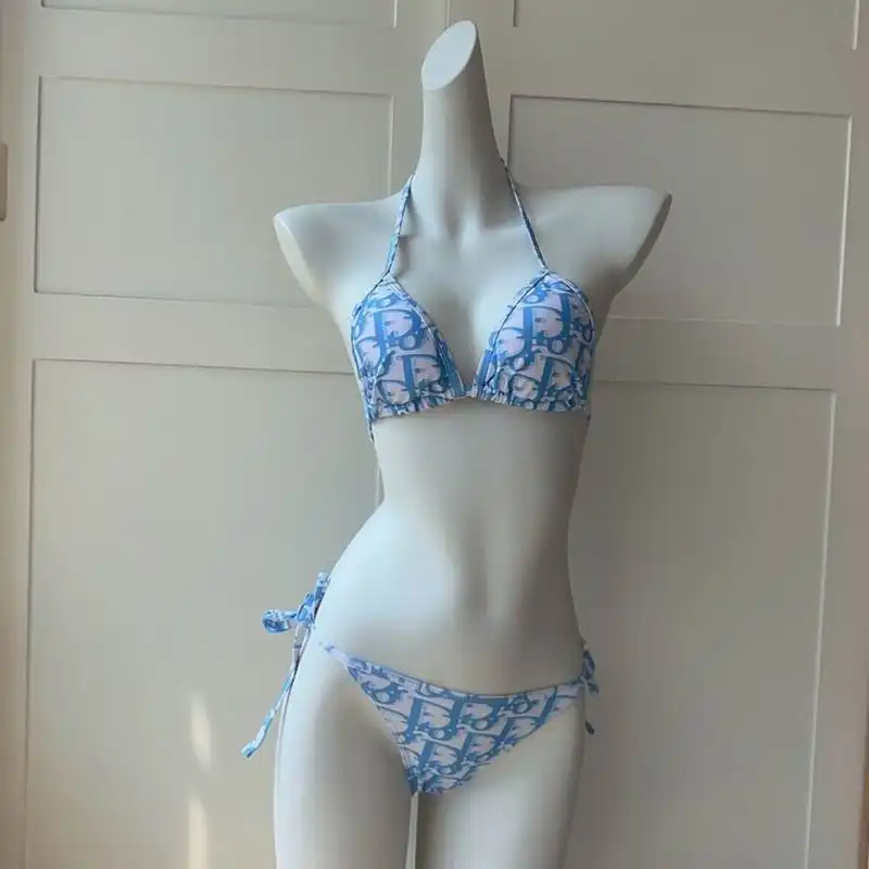 Hot Dior Bikini Women Oblique Motif Lycra Sky Blue