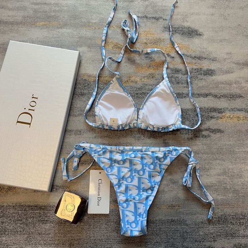 Dior Bikini Women Oblique Motif Lycra Sky Blue Hot Sale