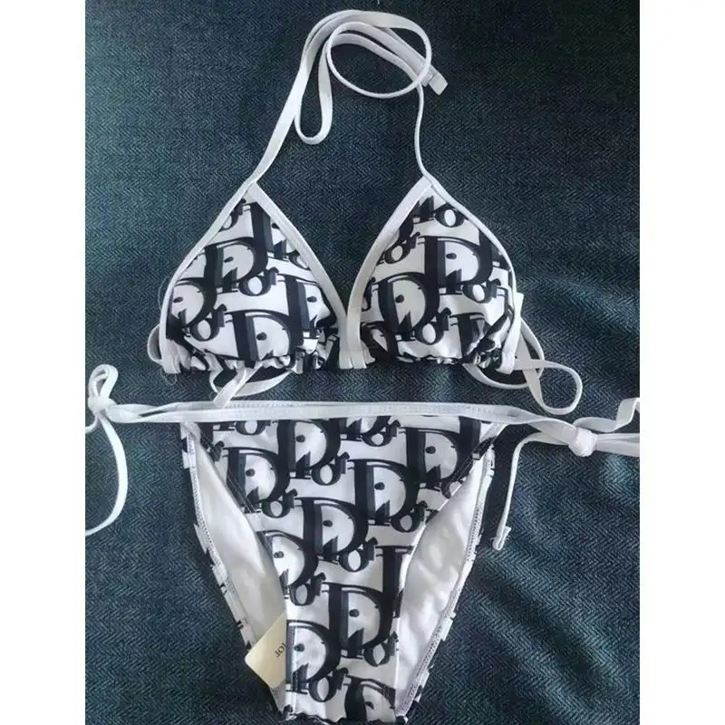 Hot Dior Bikini Women Oblique Motif Lycra White Black