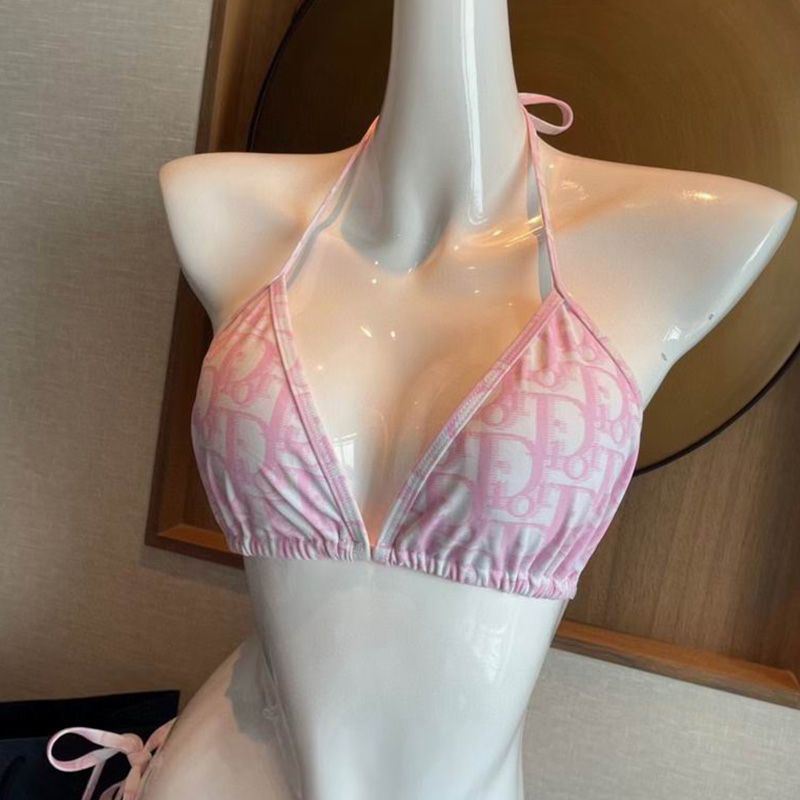 Dior Bikini Women Oblique with Stud Logo Motif Lycra Pink