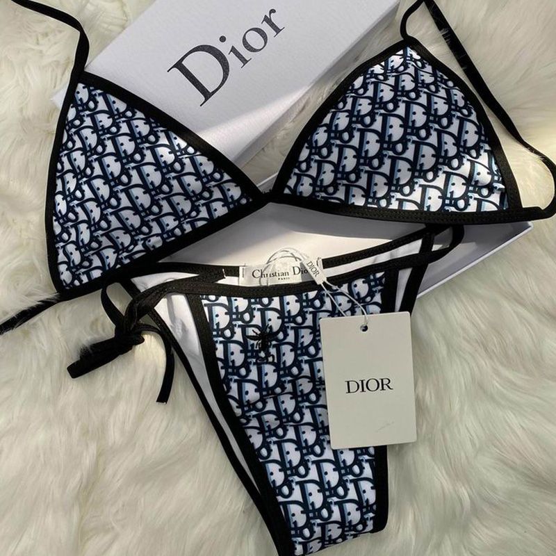 Dior Bikini Women Oblique with Bee CD Motif Lycra Blue Hot Sale