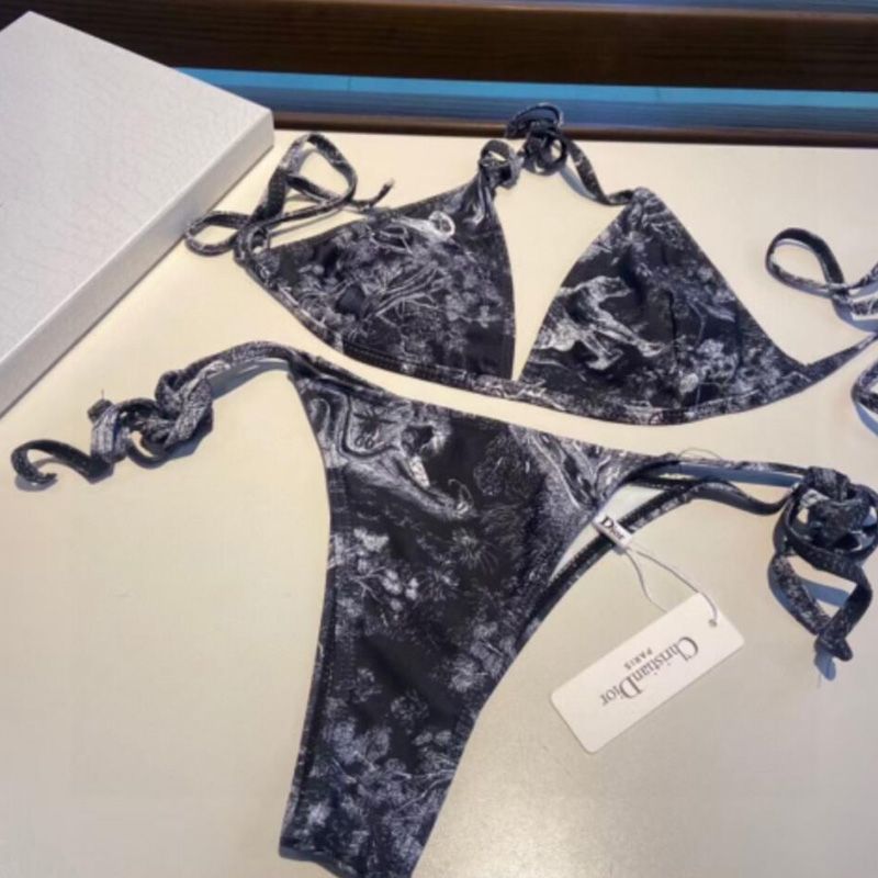 Dior Bikini Women Toile De Jouy with Bee CD Motif Lycra Black Hot Sale