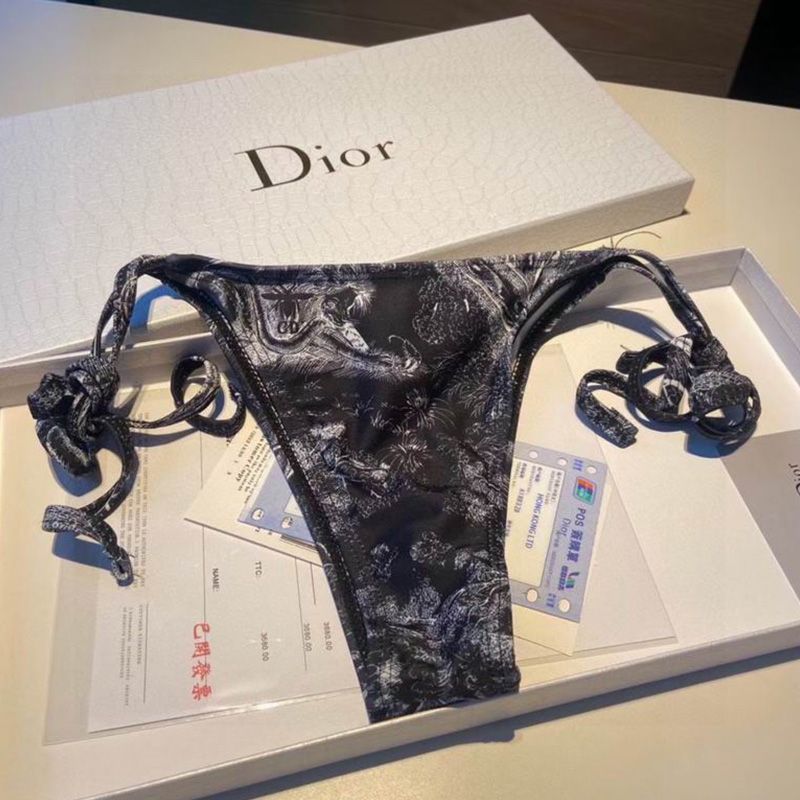 Dior Bikini Women Toile De Jouy with Bee CD Motif Lycra Black Hot Sale