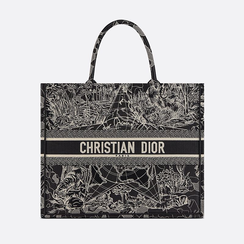 Dior Book Tote Around the World Motif Canvas Black Hot Sale