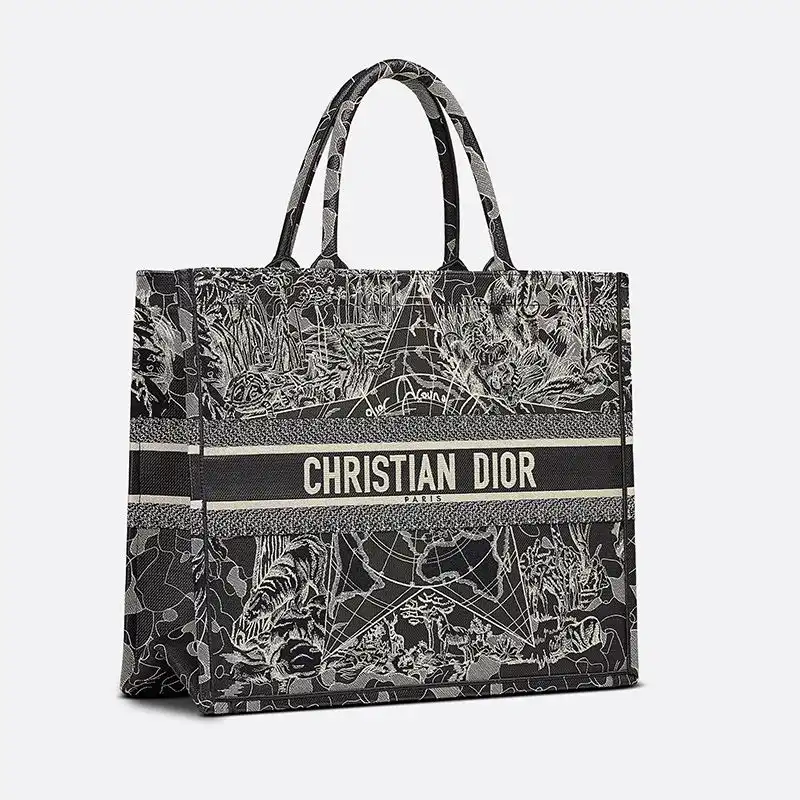 Cheap Dior Book Tote Around the World Motif Canvas Black Hot Sale