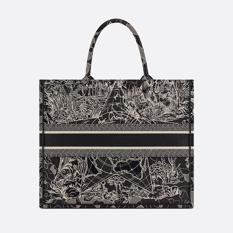 Dior Book Tote Around the World Motif Canvas Black Hot Sale