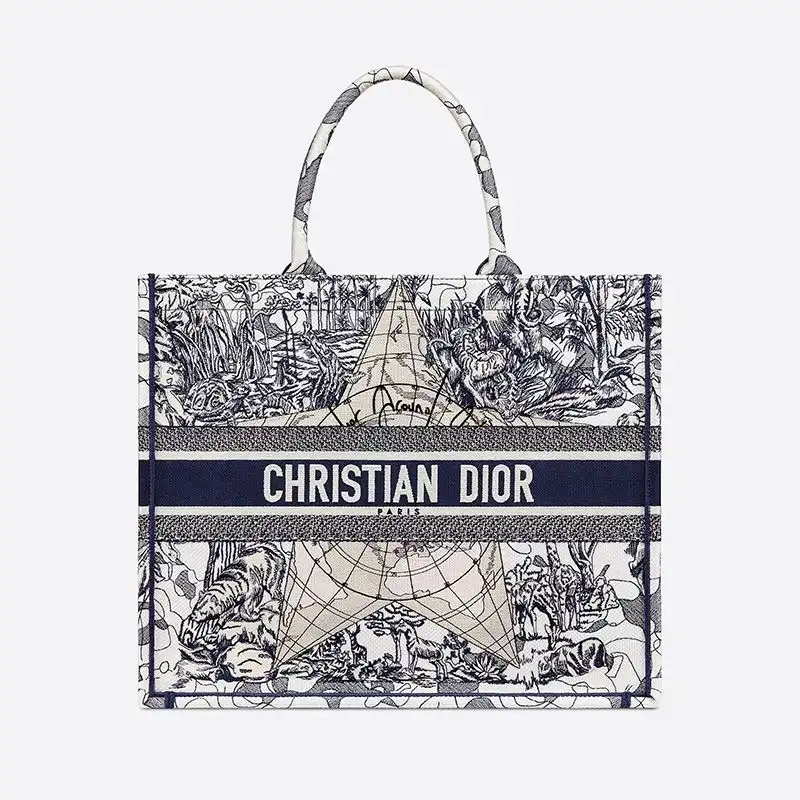 Dior Book Tote Around the World Motif Canvas Blue Hot Sale