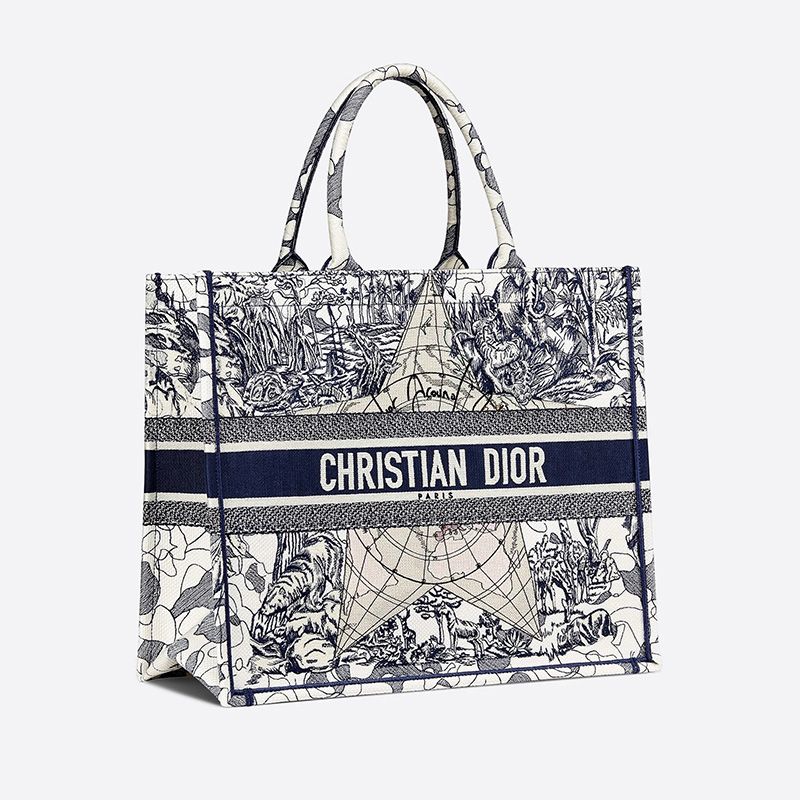 Dior Book Tote Around the World Motif Canvas Blue