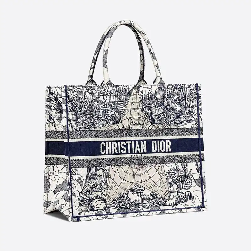 Cheap Dior Book Tote Around the World Motif Canvas Blue Hot Sale