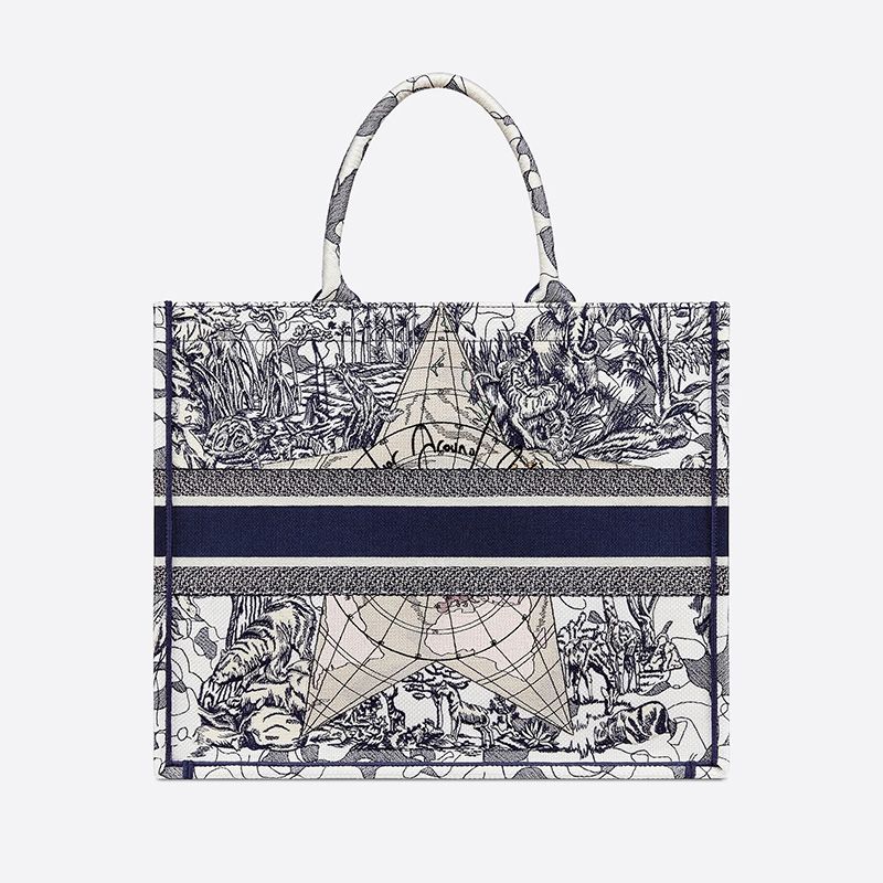 Dior Book Tote Around the World Motif Canvas Blue