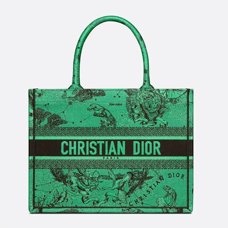 Dior Book Tote Toile de Jouy Zodiac Motif Canvas Green Luxury