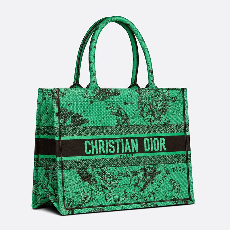 Dior Book Tote Toile de Jouy Zodiac Motif Canvas Green