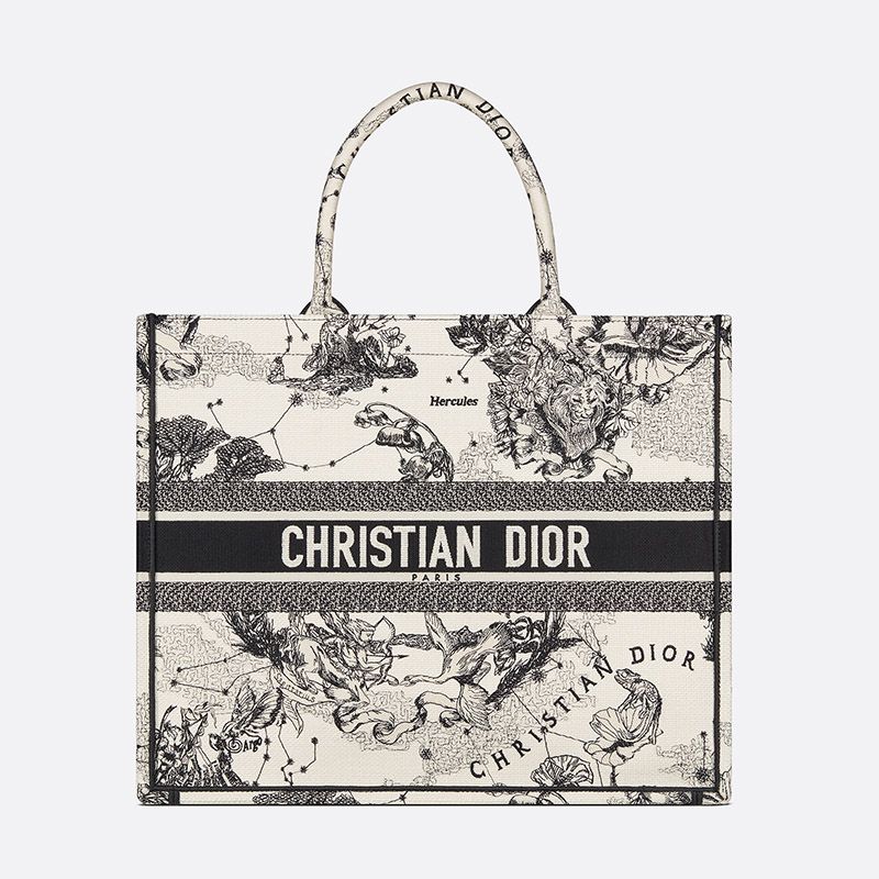 Dior Book Tote Toile de Jouy Zodiac Motif Canvas White Hot Sale