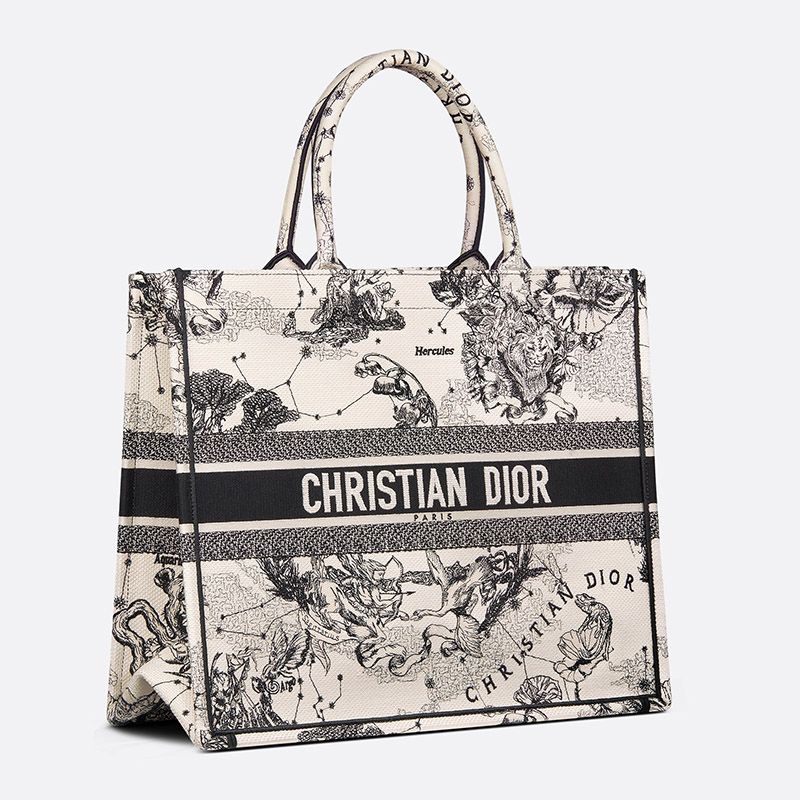 Dior Book Tote Toile de Jouy Zodiac Motif Canvas White Hot Sale