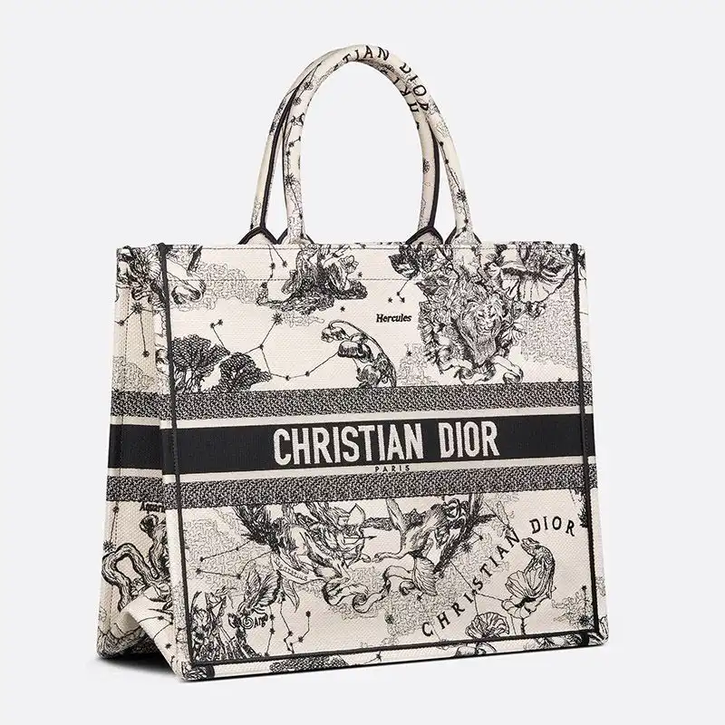 Cheap Dior Book Tote Toile de Jouy Zodiac Motif Canvas White Hot Sale