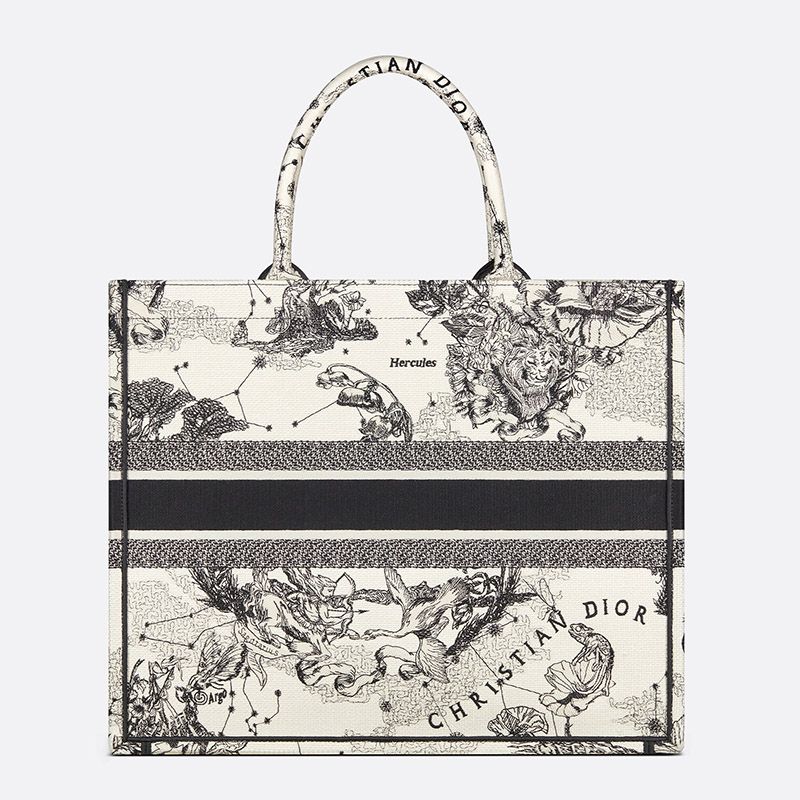 Dior Book Tote Toile de Jouy Zodiac Motif Canvas White Hot Sale