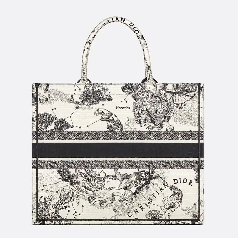 Cheap Dior Book Tote Toile de Jouy Zodiac Motif Canvas White Hot Sale