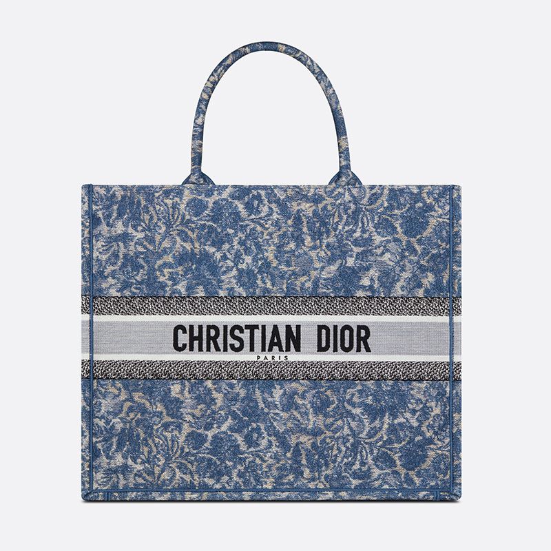 Hot Dior Book Tote Brocart Motif Canvas Blue