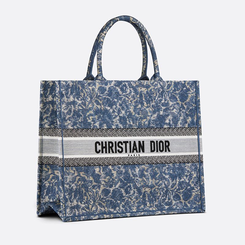 Hot Dior Book Tote Brocart Motif Canvas Blue