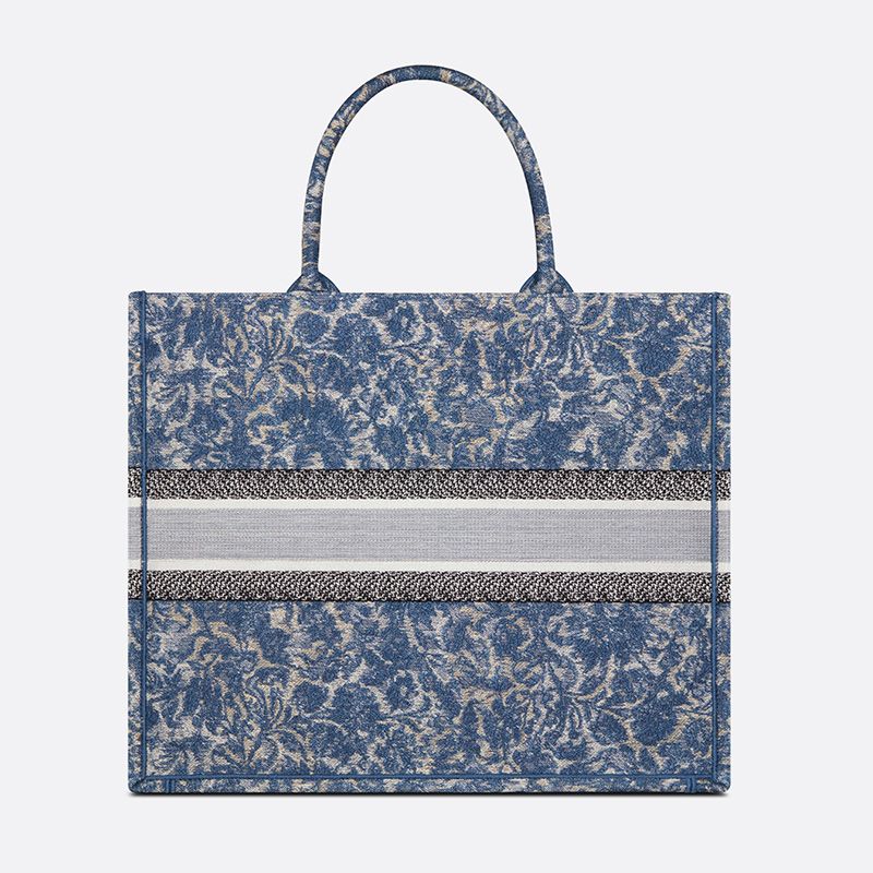 Hot Dior Book Tote Brocart Motif Canvas Blue