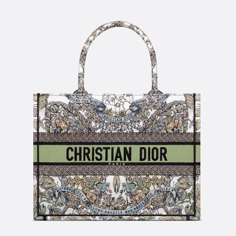 Dior Book Tote Butterfly Around The World Motif Canvas White Green Hot Sale