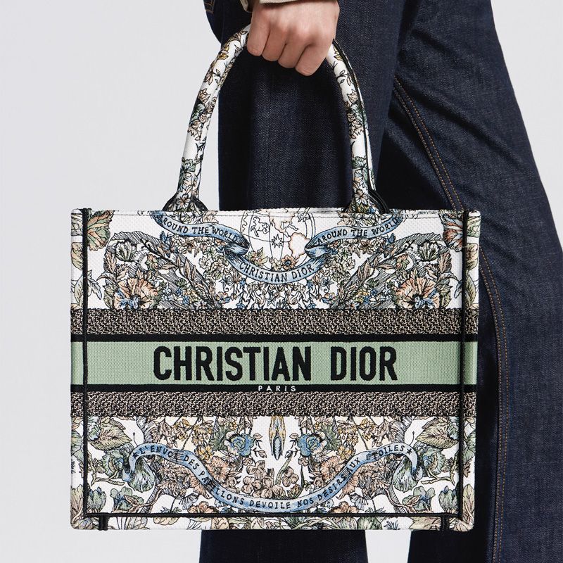 Dior Book Tote Butterfly Around The World Motif Canvas White Green Hot Sale