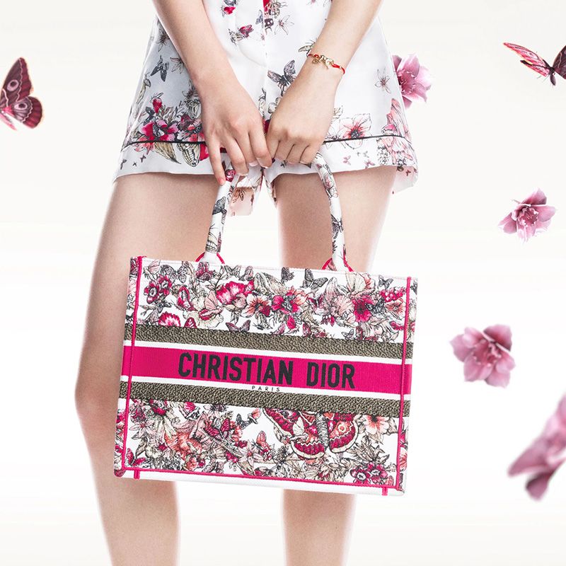 TOP Dior Book Tote Butterfly Motif Canvas Multicolor