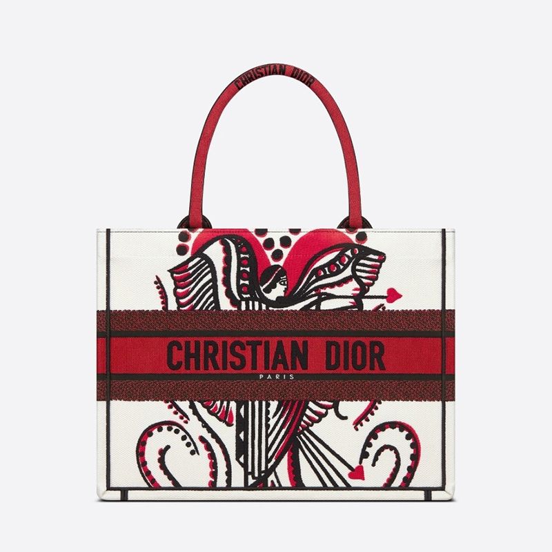 Hot Dior Book Tote Cupidon Motif Canvas White