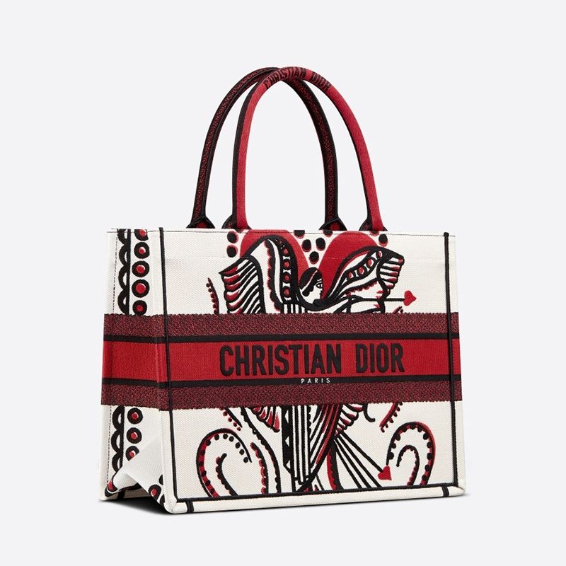 Hot Dior Book Tote Cupidon Motif Canvas White