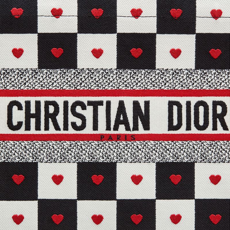 Dior Book Tote Dioramour D-Chess Heart Motif Canvas Black White Hot Sale