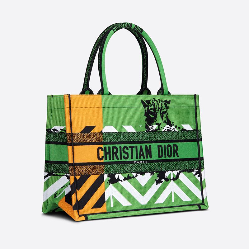 Hot Dior Book Tote D-Jungle Pop Motif Canvas Green Orange