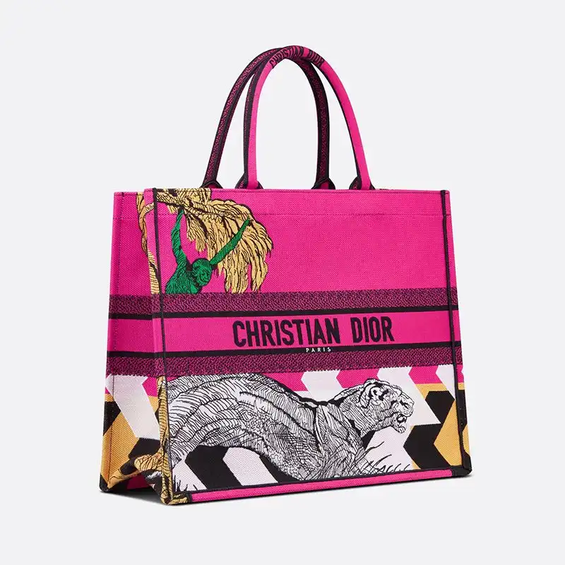 Cheap Dior Book Tote D-Jungle Pop Motif Canvas Rose Luxury