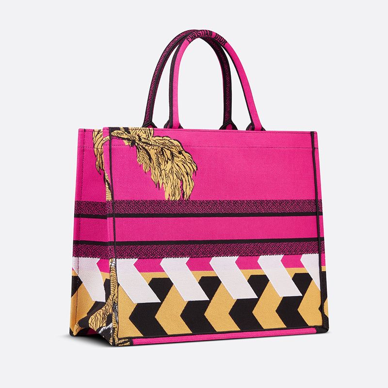 Dior Book Tote D-Jungle Pop Motif Canvas Rose