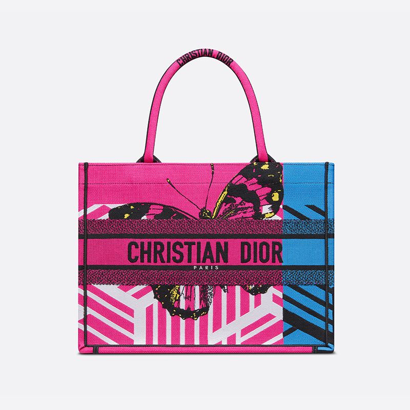 Hot Dior Book Tote D-Jungle Pop Motif Canvas Rose Blue