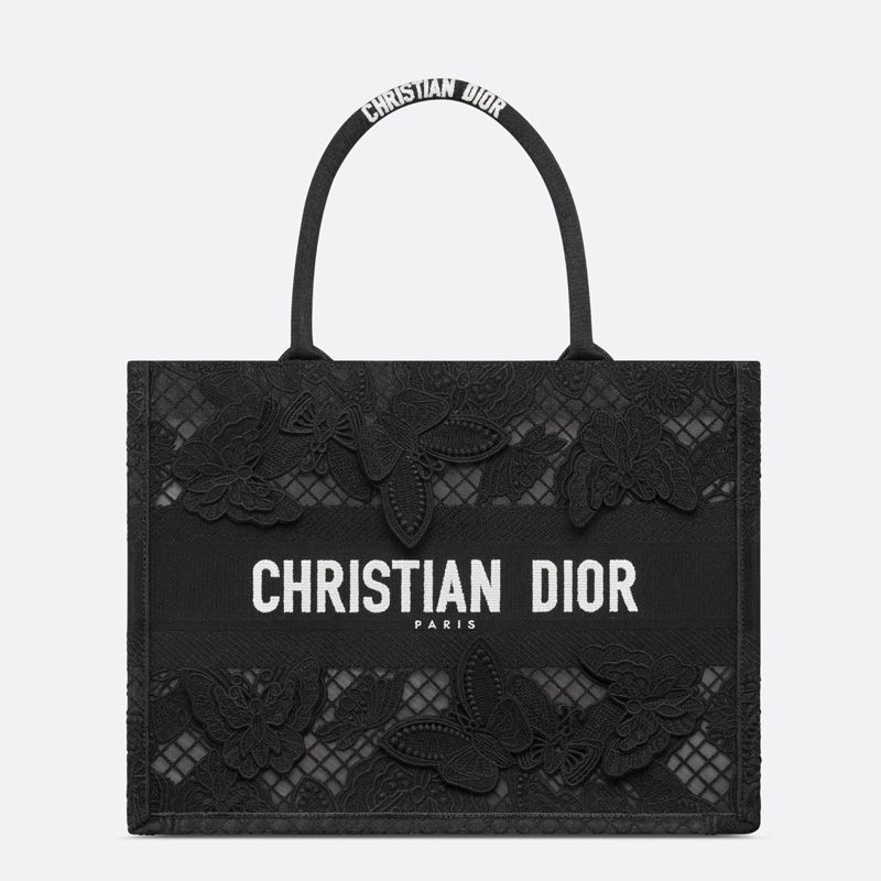 Dior Book Tote D-Lace Butterfly Motif Canvas Black Hot Sale