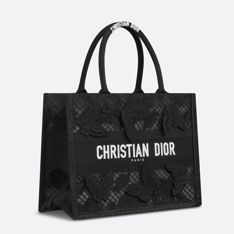 Dior Book Tote D-Lace Butterfly Motif Canvas Black